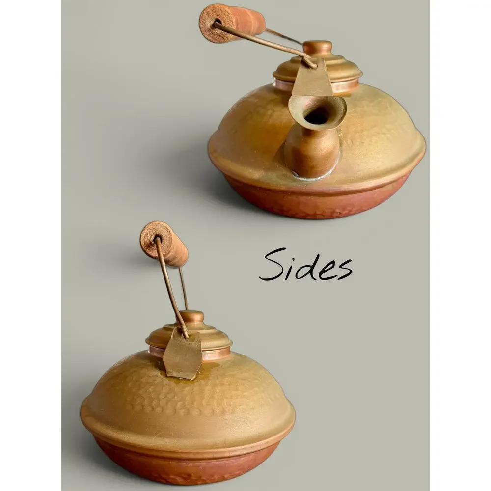 Vintage Hammered Copper Brass Kettle Teapot-Chile-Wood Handle-Rustic-Farmhouse